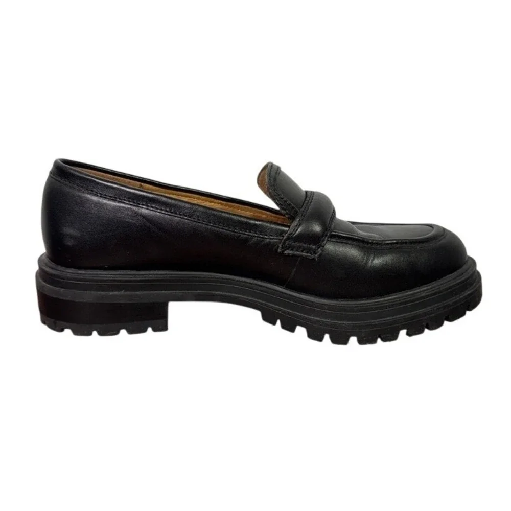 Madewell The Bradley Lugsole Loafer Size 8 Black Leather Chunky Penny Loafers